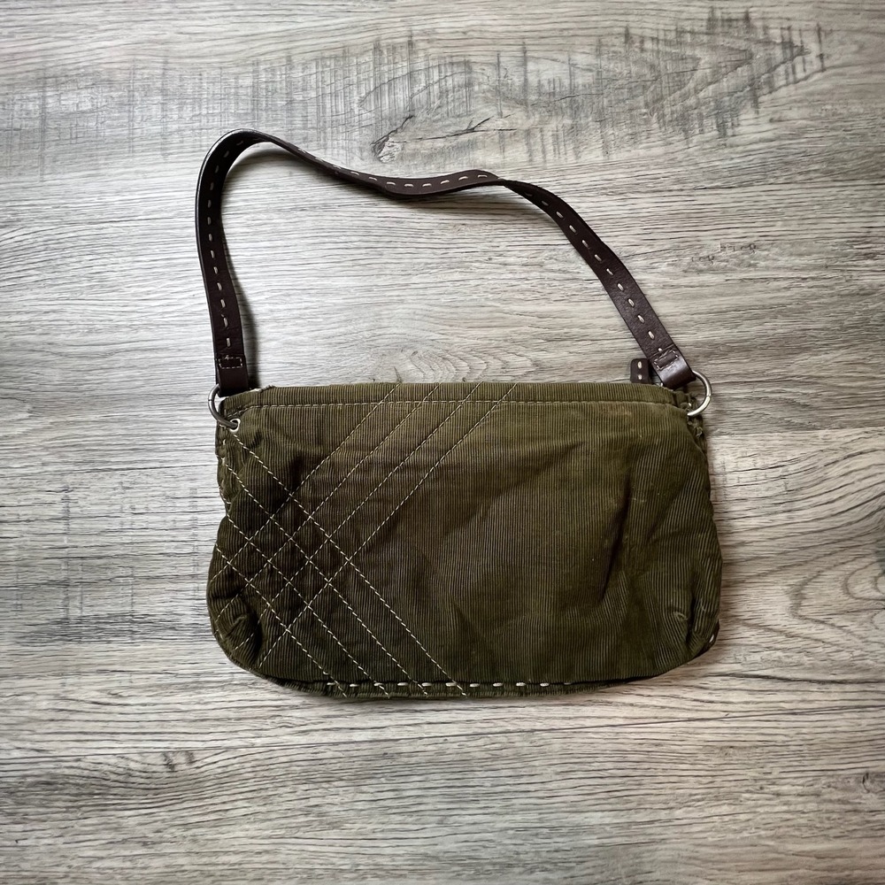 GAP Shoulder Bag Womens Small Olive Green Corduroy Quilted‎ Whipstitch Vintage